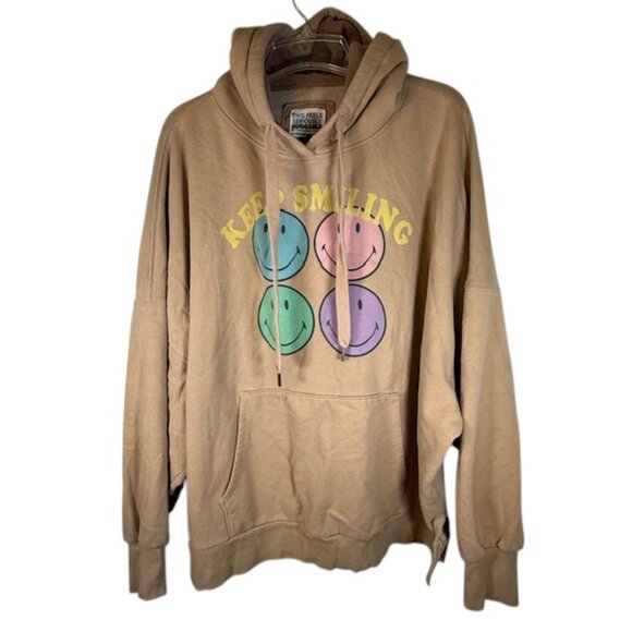 American Eagle This Feels Seriously Huggable Tan Keep Smiling Hoodie Size XL - Picture 1 of 10